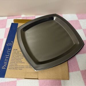 PartyLite Charcoal Square Plate with Beaded Edge